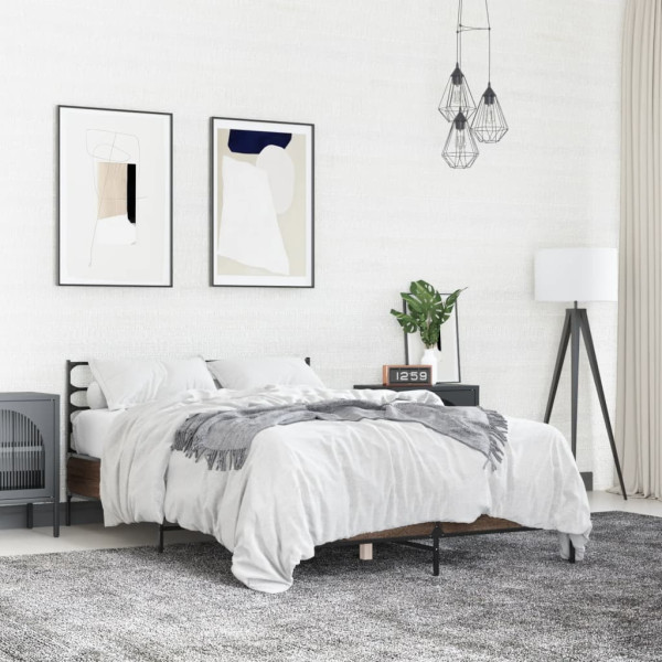 Estructura cama madera ingeniería metal marrón roble 120x200 cm M 3