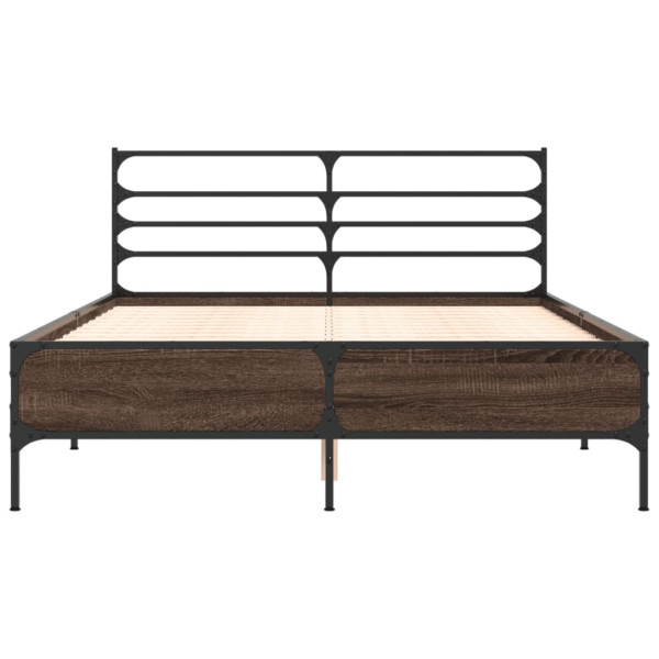 Estructura cama madera ingeniería metal marrón roble 120x200 cm M 4