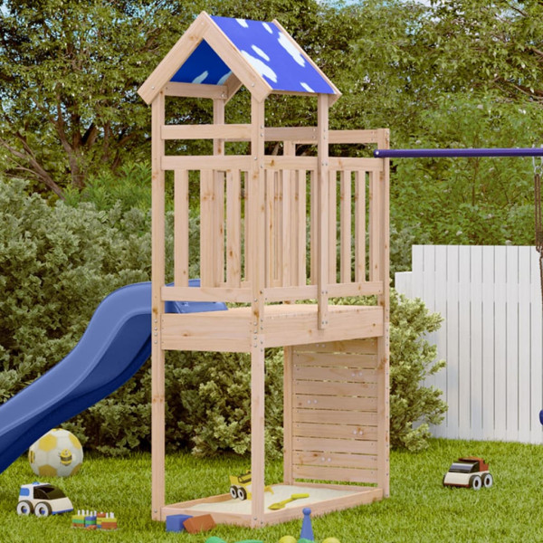 Torre de juegos con pared escalada madera pino 110.5x52.5x215cm D