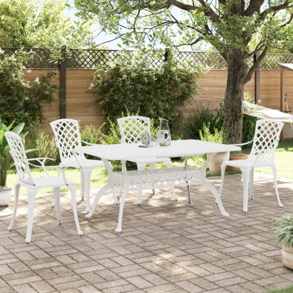 Juego de comedor de jardín 5 piezas aluminio fundido blanco Juego de comedor de jardín 5 piezas aluminio fundido blanco D