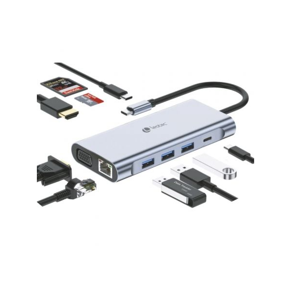 Docking usb tipo-c leotec leds01/ 3xusb/ 2xusb tipo-c/ 1xusb tipo-c pd/ 1xhdmi 4k/ 1xvga/ 1xrj45/ 1xaudio/ 1xlector tarjetas sd D