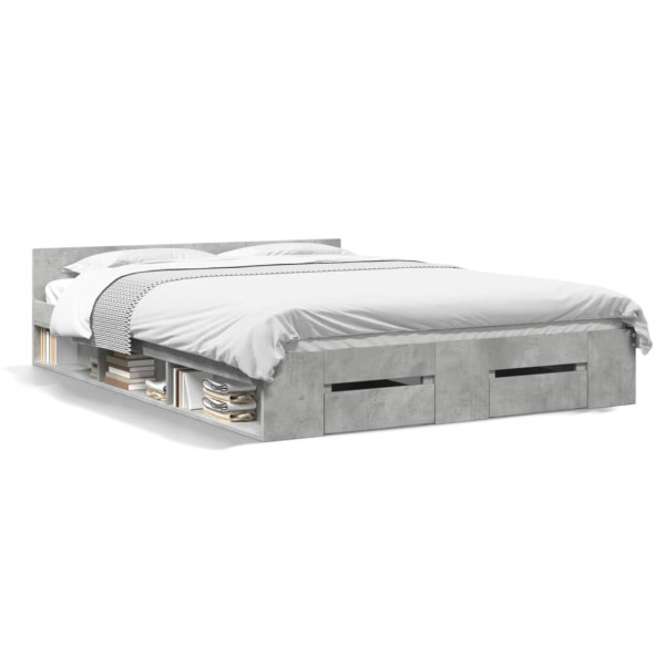 Cama con cajones madera ingeniería gris hormigón 135x190 cm Cama con cajones madera ingeniería gris hormigón 135x190 cm D