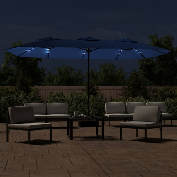 Sombrilla doble con luces LED azul celeste 449x245 cm M 3