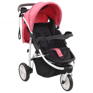 Cochecito/Silla de paseo de 3 ruedas rosa y negro D