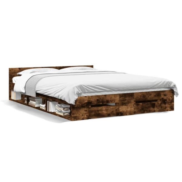Cama con cajones madera de ingeniería roble ahumado 120x190 cm Cama con cajones madera de ingeniería roble ahumado 120x190 cm D