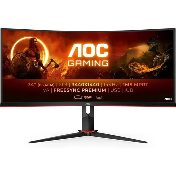 Monitor gaming ultrapanorámico curvo AOC 34" LED WQHD CU34G2X/BK negro D