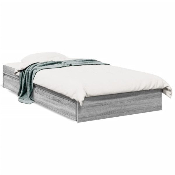 Cama de madeira de engenharia cinza Sonoma com gavetas 90x200 cm D