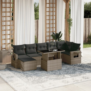 Set de sofás de jardín y cojines 8 piezas ratán sintético gris D