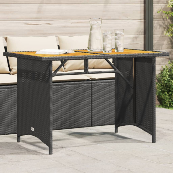 Mesa de jardim superfície de madeira rattan PE preto 110x68x70 cm D