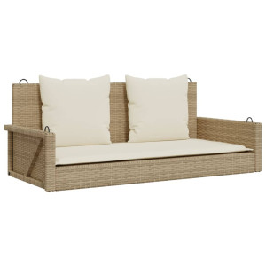 Banco columpio con cojines ratán sintético beige 119x56x48 cm H