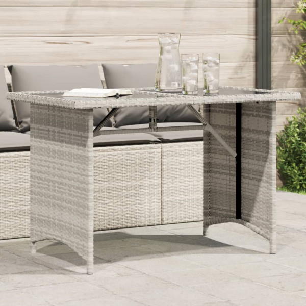 Mesa jardín superficie vidrio ratán PE gris claro 110x68x70 cm D