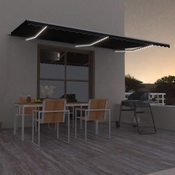 Toldo retráctil manual con luz LED gris antracita 600x300 cm D