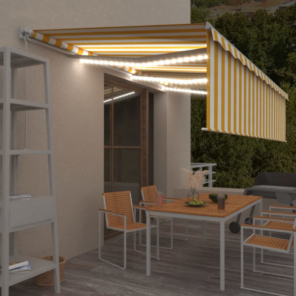 Toldo retrátil manual com persiana e LED branco amarelo 6x3 m D