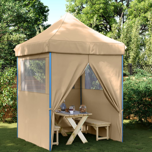 Tienda de fiesta plegable Pop-Up con 4 paredes laterales beige D