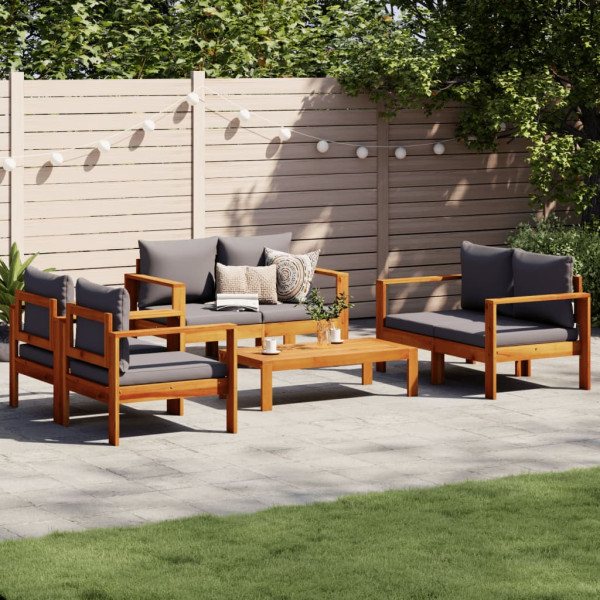 Set de sofás de jardín con cojines 5 pzas madera maciza acacia Set de sofás de jardín con cojines 5 pzas madera maciza acacia D