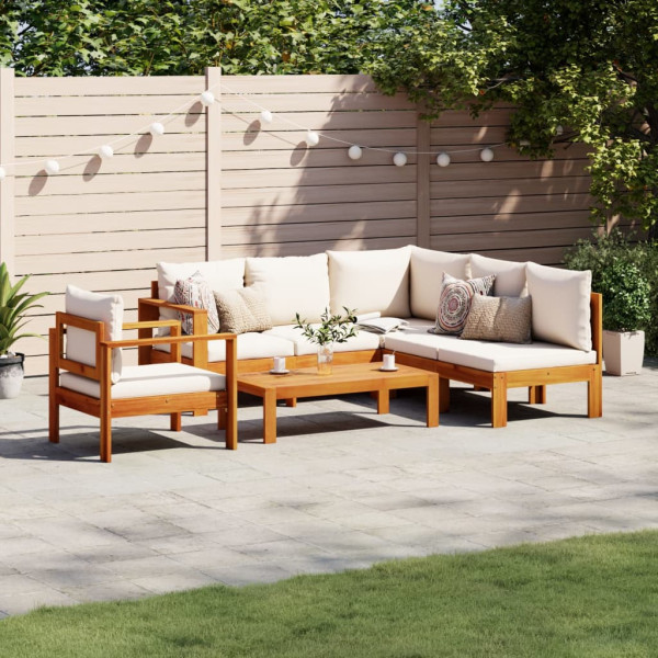 Set de sofás de jardín con cojines 5 pzas madera maciza acacia Set de sofás de jardín con cojines 5 pzas madera maciza acacia D