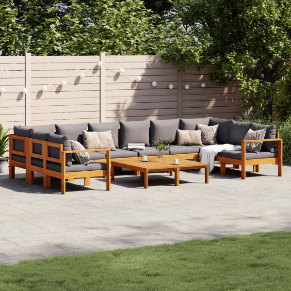 Set de sofás de jardín con cojines 8 pzas madera maciza acacia Set de sofás de jardín con cojines 8 pzas madera maciza acacia D