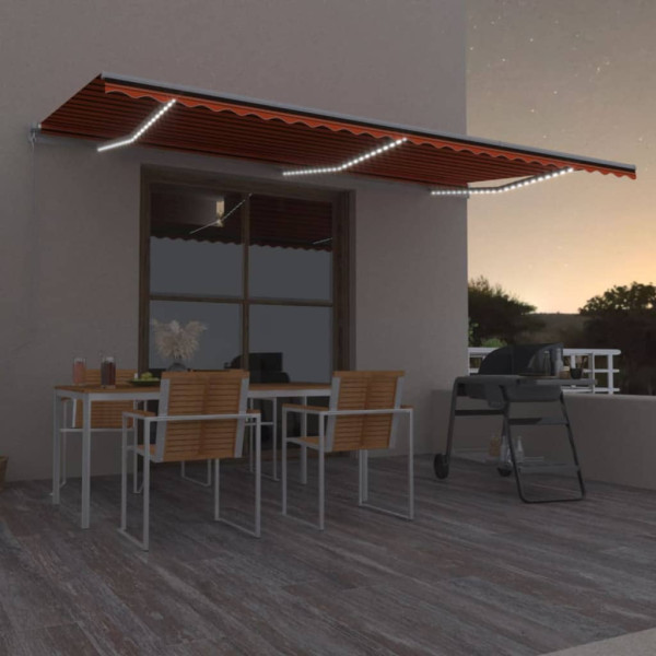 Toldo manual retráctil con luz LED naranja y marrón 600x300 cm D