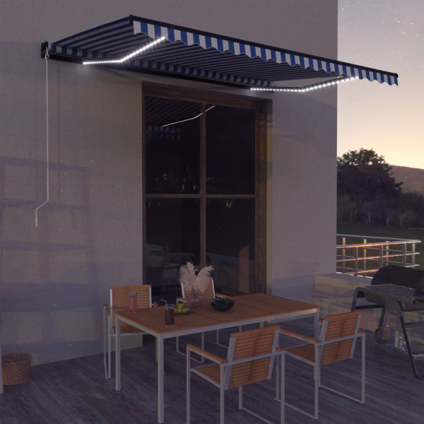 Toldo retrátil manual com luz LED azul e branca 500x300 cm D