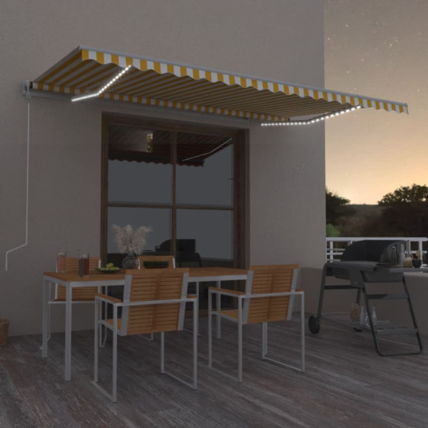 Toldo retráctil manual con luz LED amarillo y blanco 500x300 cm D