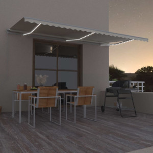 Toldo retráctil manual con luz LED color crema 600x300 cm D