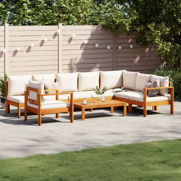 Set de sofás de jardín con cojines 6 pzas madera maciza acacia D