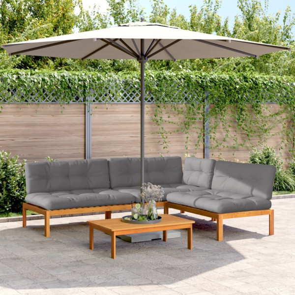 Set de sofás de palets de jardín y cojines 4 pzas madera acacia Set de sofás de palets de jardín y cojines 4 pzas madera acacia D