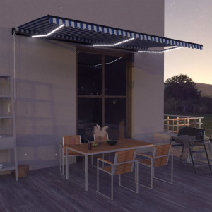 Toldo retráctil manual con luz LED azul y blanco 600x300 cm D