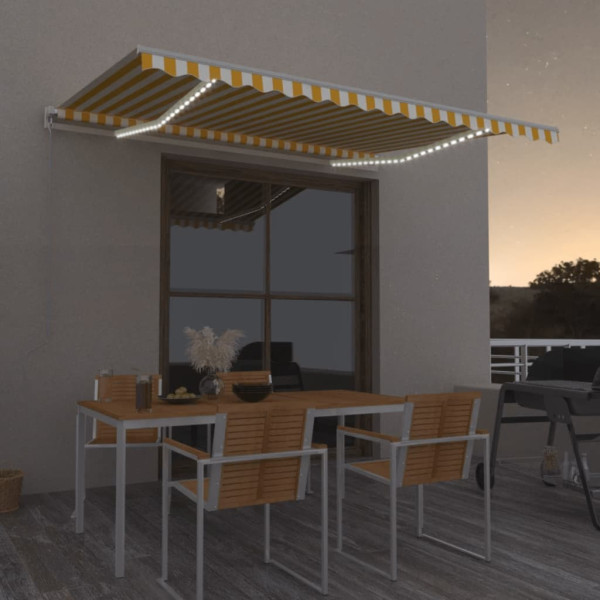 Toldo manual retráctil con LED amarillo y blanco 450x350 cm D