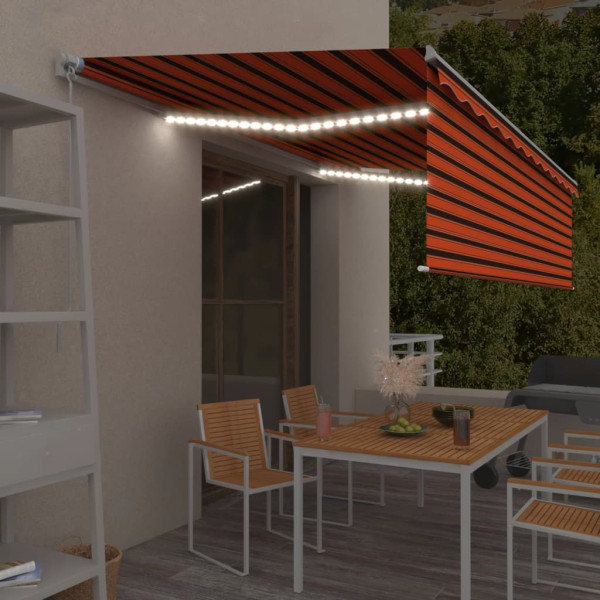 Toldo retráctil manual con persiana y LED naranja y marrón 5x3m D