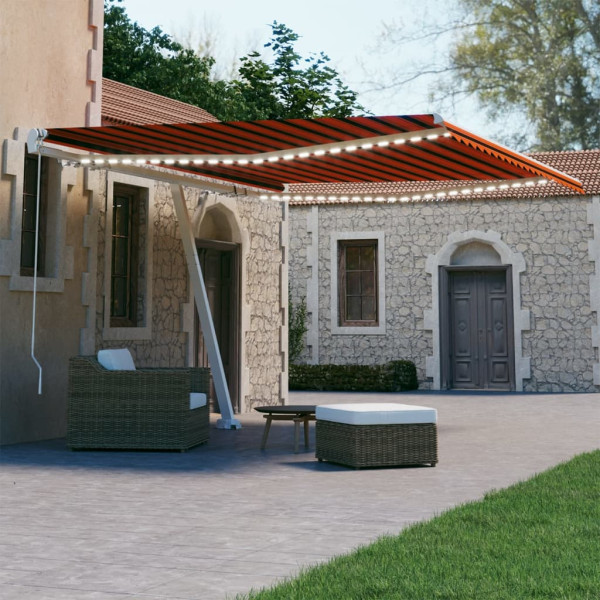 Toldo retráctil manual con LED naranja y marrón 450x300 cm Toldo retráctil manual con LED naranja y marrón 450x300 cm D