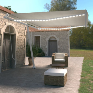 Toldo manual retráctil con luz LED crema 450x350 cm D