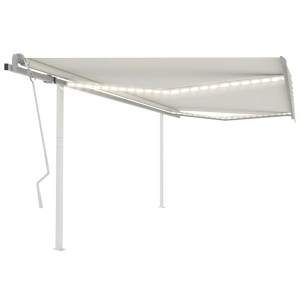 Toldo manual retráctil con LED crema 4.5x3.5 m D