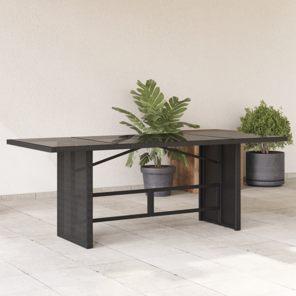 Mesa de jardín superficie de vidrio ratán PE negro 190x80x75 cm D