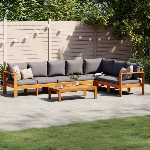 Set de sofás de jardín con cojines 5 pzas madera maciza acacia D