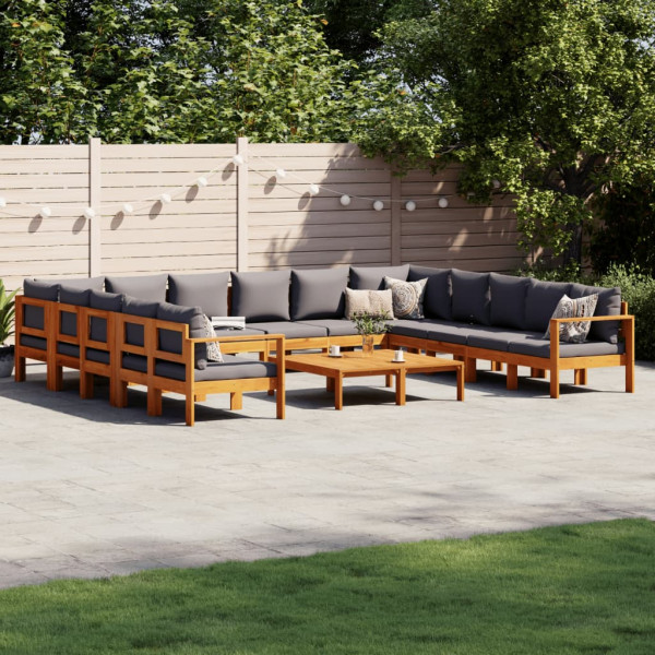 Set de sofás de jardín con cojines 10 pzas madera maciza acacia D