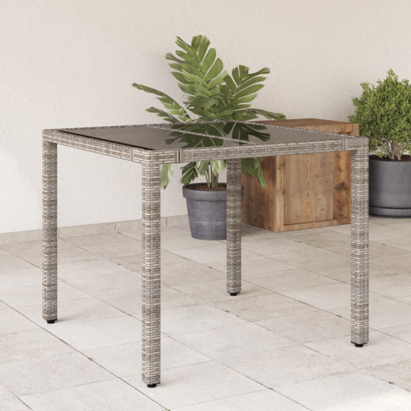 Mesa de jardim superfície de vidro rattan PE cinza 90x90x75 cm D