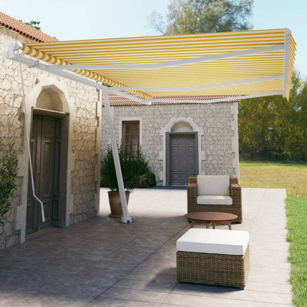 Toldo de pie retráctil manual amarillo y blanco 600x350 cm Toldo de pie retráctil manual amarillo y blanco 600x350 cm D