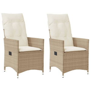 Sillones reclinables de jardín con cojines beige 2 uds ratán PE D