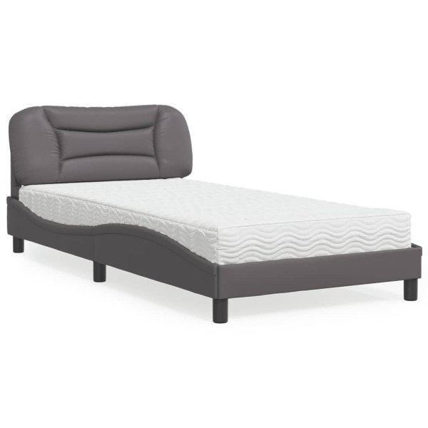 Cama con colchón cuero sintético gris 100x200 cm Cama con colchón cuero sintético gris 100x200 cm D