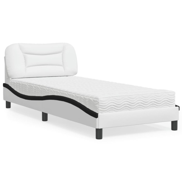 Cama com colchão de couro sintético branco e preto 90x190 cm D