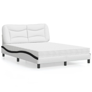 Cama con colchón cuero sintético blanco y negro 140x190 cm D