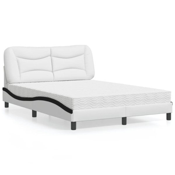 Cama com colchão de couro sintético preto e branco 140x190 cm D