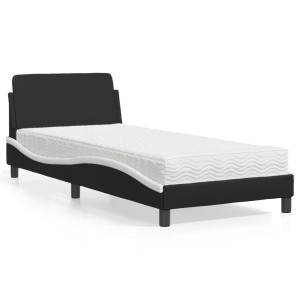 Cama con colchón cuero sintético negro y blanco 90x200 cm D