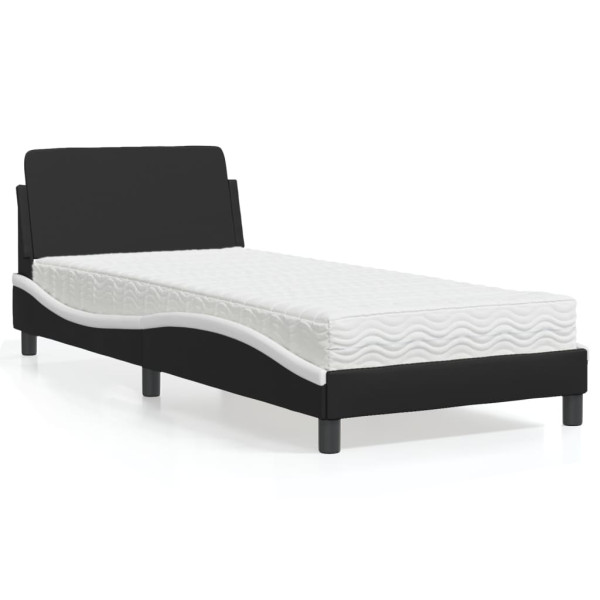 Cama com colchão de couro sintético preto e branco 90x200 cm D