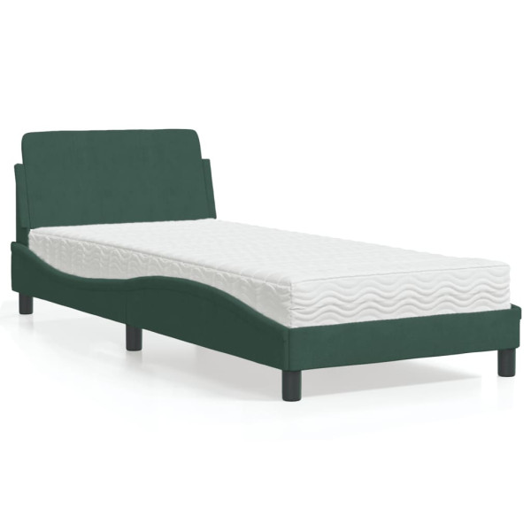 Cama com colchão de veludo verde escuro 90x190 cm D