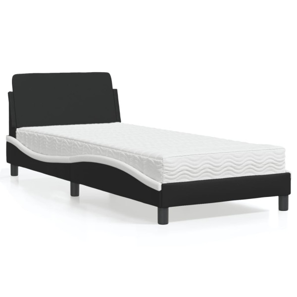 Cama con colchón cuero sintético negro y blanco 80x200 cm D