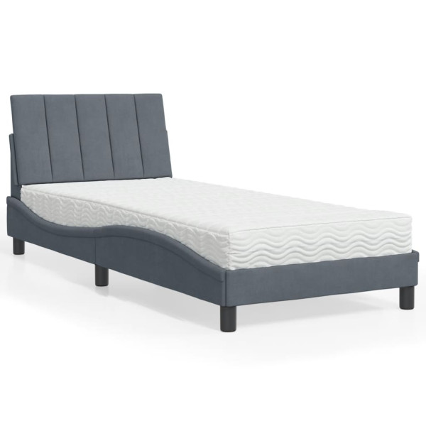 Cama con colchón terciopelo gris oscuro 90x190 cm Cama con colchón terciopelo gris oscuro 90x190 cm D
