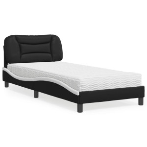 Cama con colchón cuero sintético negro y blanco 80x200 cm D