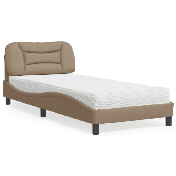 Cama con colchón cuero sintético capuchino 90x200 cm D